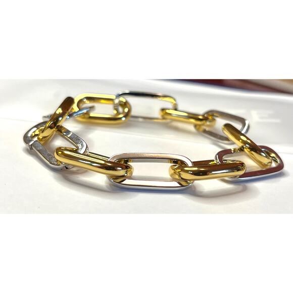 MACHETE Mixed Metals Collage Chain Bracelet. 14k Gold/Rhodium Plating. New! - Picture 2 of 4